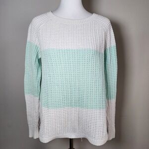 Gap Colorblock Knit Sweater Womens Small Mint White Stripe Cotton‎ Oversize Boxy